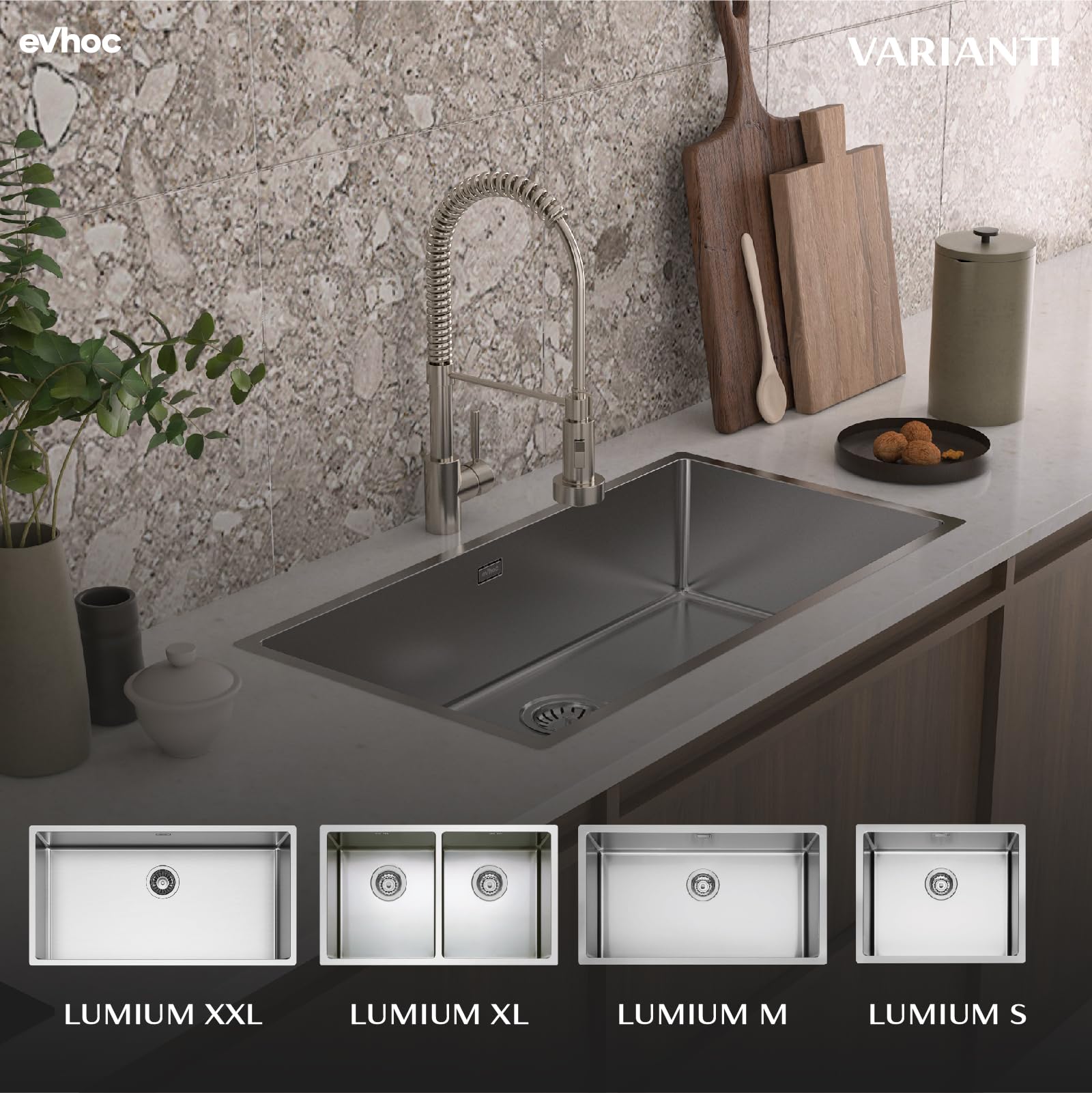 EVHOC Lavello Cucina Sopratop 1 Vasca 84x44 cm, Lavandino in Acciaio Inox Vasca Unica con Finitura Satinata, Piletta e Sifoni Inclusi, Made in Italy, LUMIUM XXL