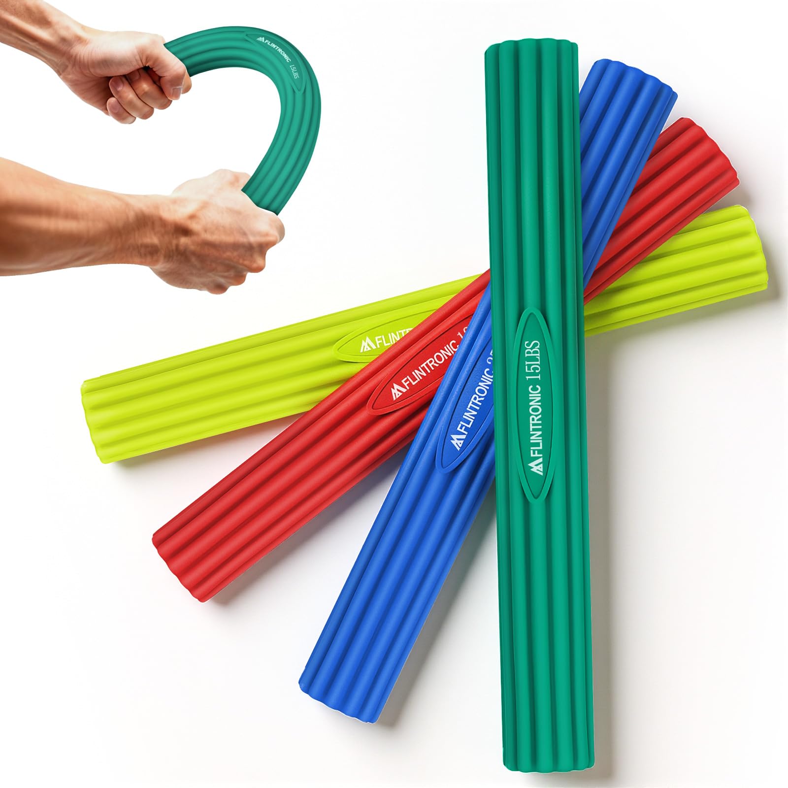 Flintronic 4PCS Fitness Resistance Bar, Twist and Flex Exercise Bar - for Grip Strength, Elbow, Wrist, and Forearm Training, Pain Relief for Tennis Elbow and Golfer’s Elbow