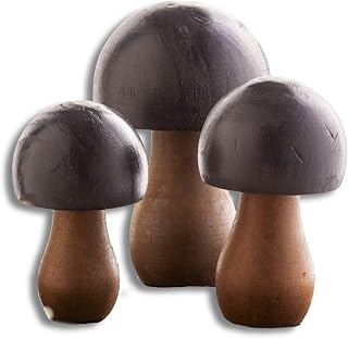 Your Heart's Content Wood Mushrooms, Set of 3, Dark Black, Custom Colors,Charming Nature Inspired Gift, cottagecore, Wooden Mushrooms, Whimsy, Home Decor, Hand Painted, Dark Colors, (Black Paint 3)