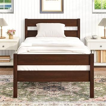 JIJIWANG Twin Size Bed Frames with Headboard and Footboard, Wood Twin Platform,Single Bed Frame No Box Spring Needed Espresso