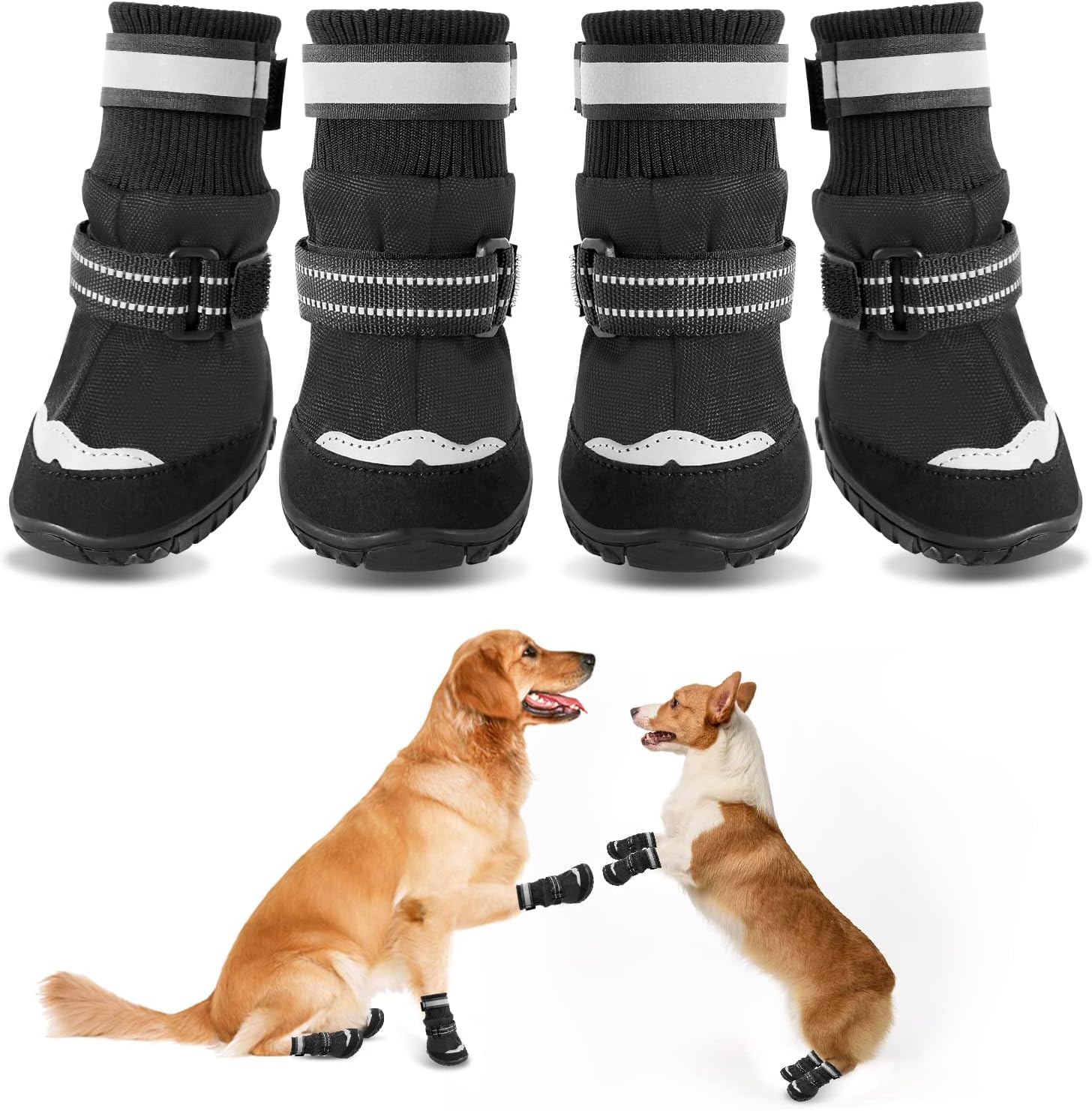 Vichon Dog Winter Boots Waterproof Anti-Slip Rain/Snow Winter Dog Shoes Protection Paw Adjustable Reflective Straps for Small Medium…