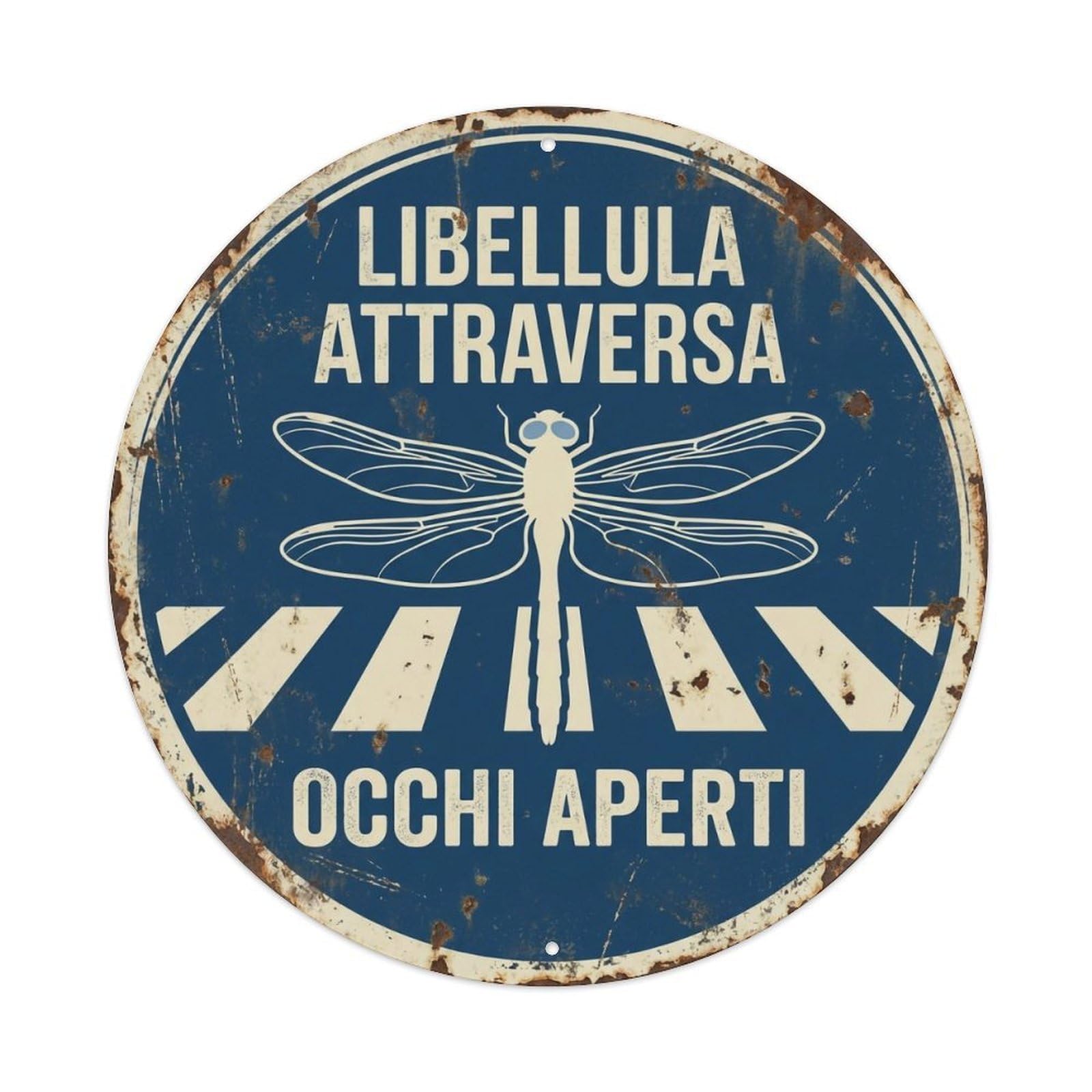 Dragonfly Crossing Occhi Aperti Patina Metal Tin Sign