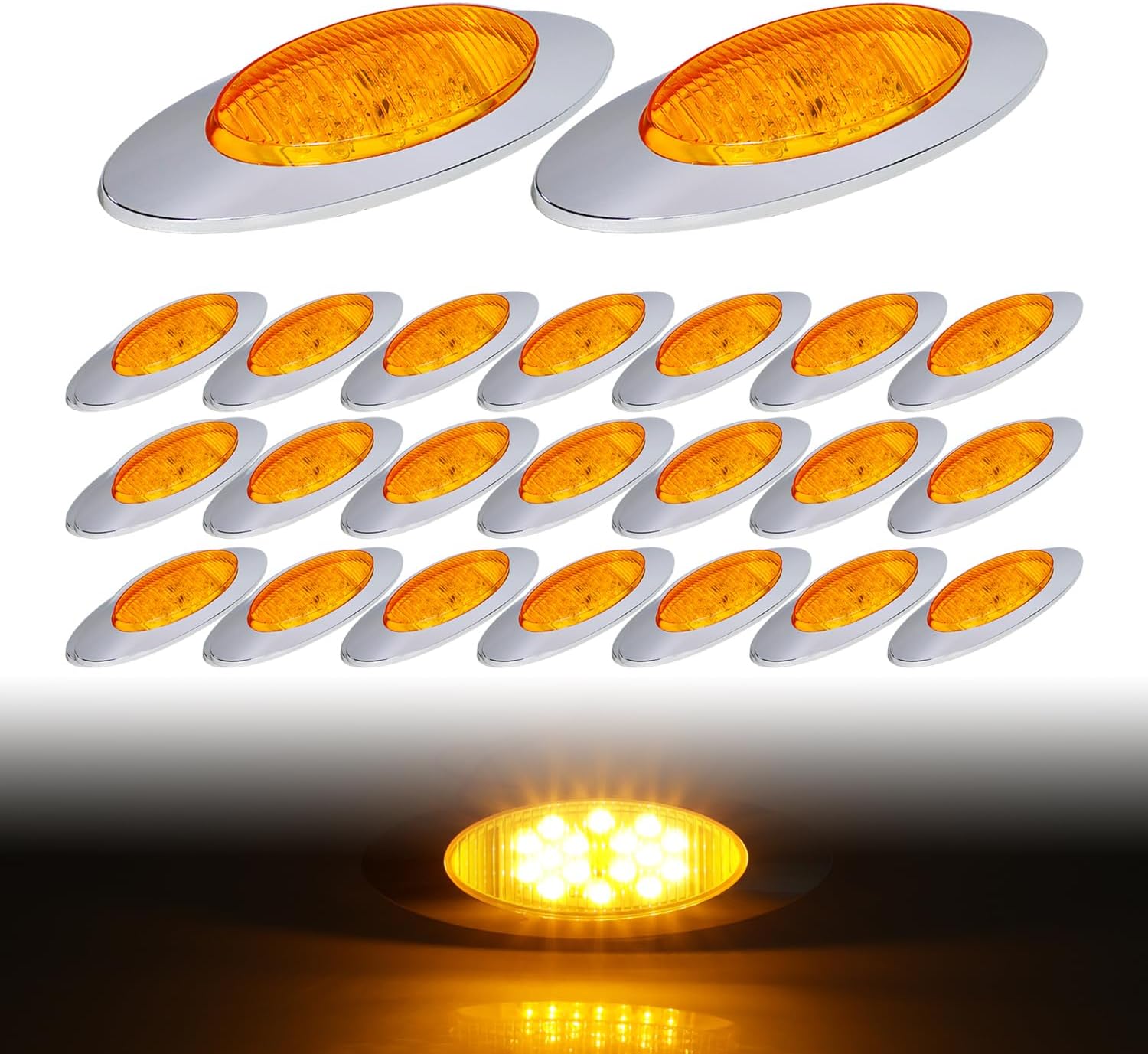 TMH 23 Pcs 6.5 Inch Amber LED with Chrome Housing Side Marker Fender Cab Panel Lights Universal for Heavy Duty Truck RV Trailer Van Lorry Bus DC 12V 16 Diodes QL