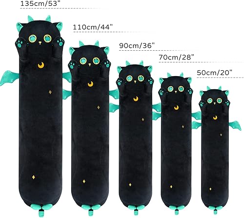 Miniatura 5 de Mewaii 2 piezas de peluche de gato largo, 44 pulgadas, almohada de peluche de gato marrón + almohada de peluche de gatito de ojos grandes negros de
