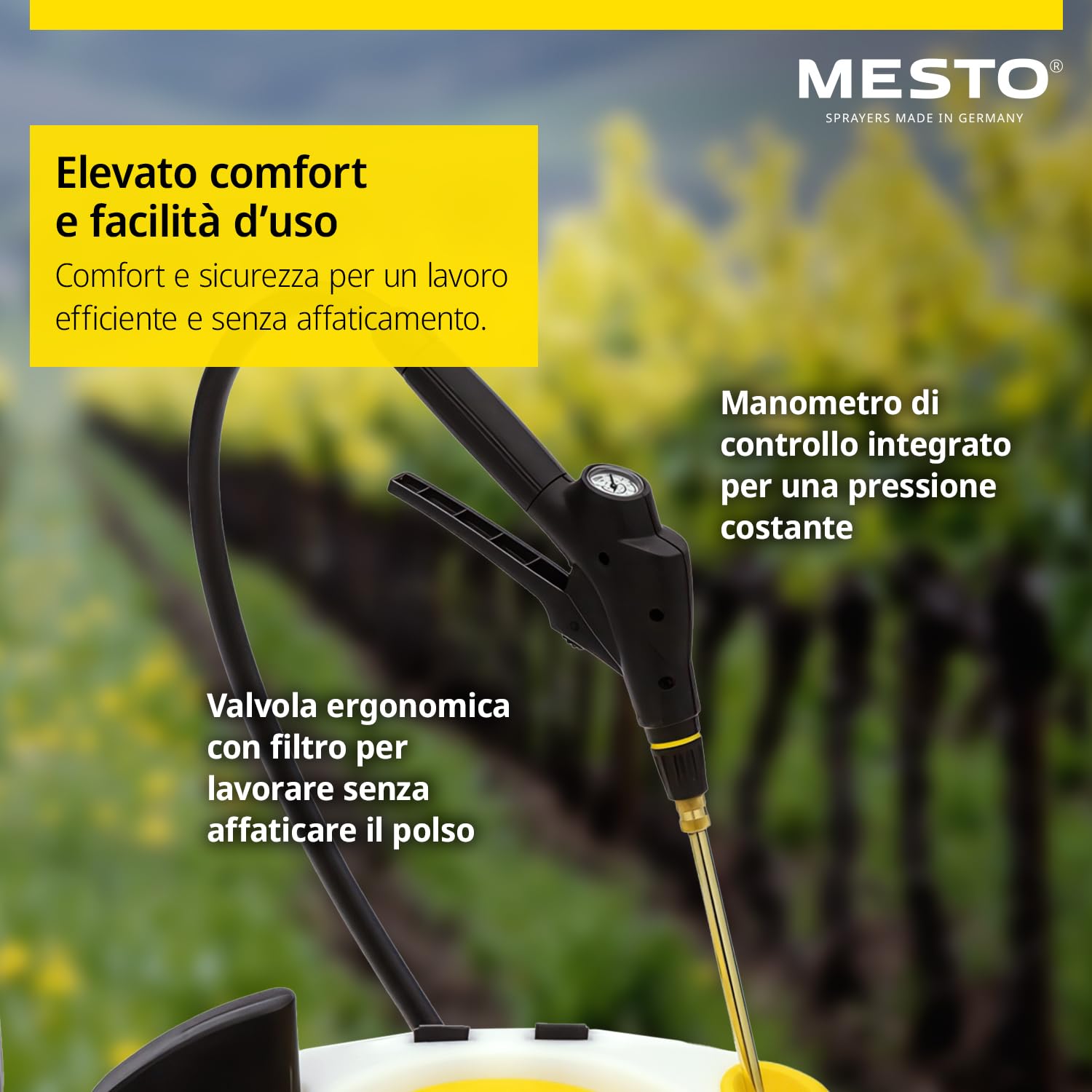 MESTO RS125 Pompa irroratrice a spalla 12 L con schermo di spruzzo rotondo | Spruzzatore a pressione 6 bar | Nebulizzatore piante per giardino e diserbo | Attrezzature da giardinaggio