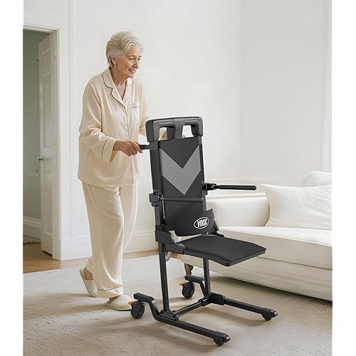 VOCIC Movable Electric Chair Lift with 4 Wheels, Portable Rolling Chair Lift with T-Stabilized Base, Short-Distance Transport, Help Stand from Floor for Seniors, Supports 350 LBS, AX35