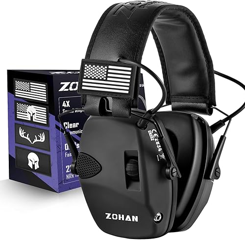 Miniatura 13 de ZOHAN Electronic Shooting Earmuffs, Hearing Protection Shooters, NRR 23dB Noise Reduction Gun Range Ear Protection Headphones Con parches-negro y
