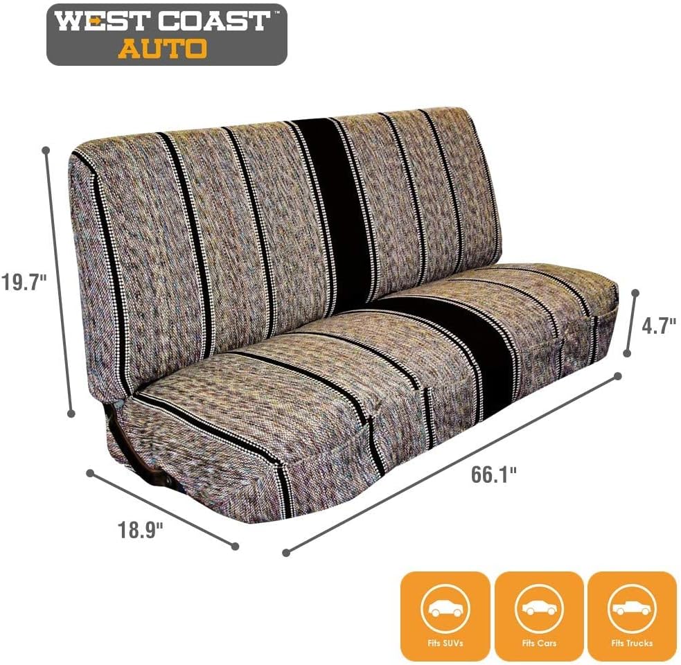 West Coast Auto Universal Baja Saddle Blanket Bench Full Size Seat Cover Fits Ford, Chevrolet, Dodge, and Full Size Pickup Trucks (Black)