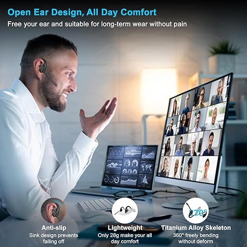 Miniatura 5 de iDIGMALL Auriculares Bluetooth 5.3 con micrófono, auriculares de oreja abierta con micrófono de cancelación de ruido para teléfono, PC, computadora