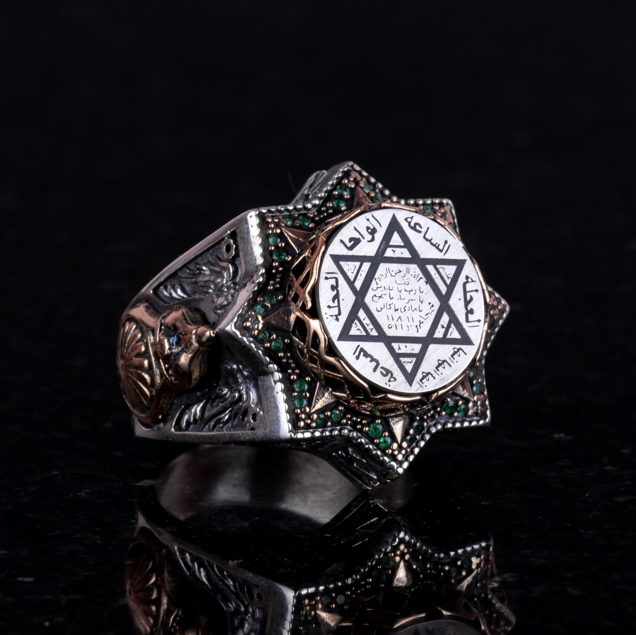 KAMBO Anillo de plata de ley 925 K para hombre, estrella de David, anillo de Salomón (tamaño: 11), plata de ley de bronce, sin piedras preciosas, de Bronce, Sin piedras preciosas