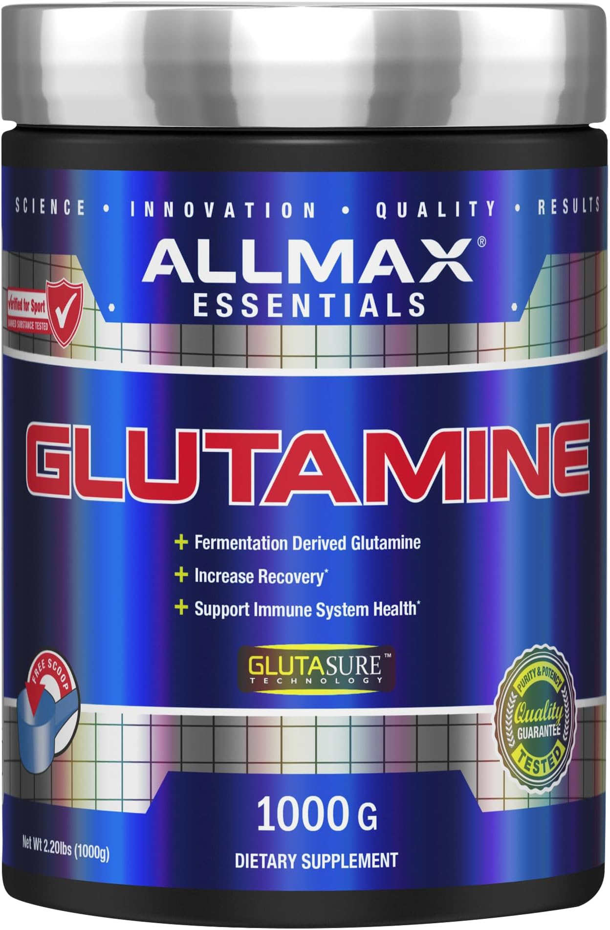 ALLMAX L Glutamine Powder 1000g, Fermented L-Glutamine Powder Pure, Unflavored Glutamine Supplement for Gut Health, Recovery & Immune Support, Vegan, Gluten Free