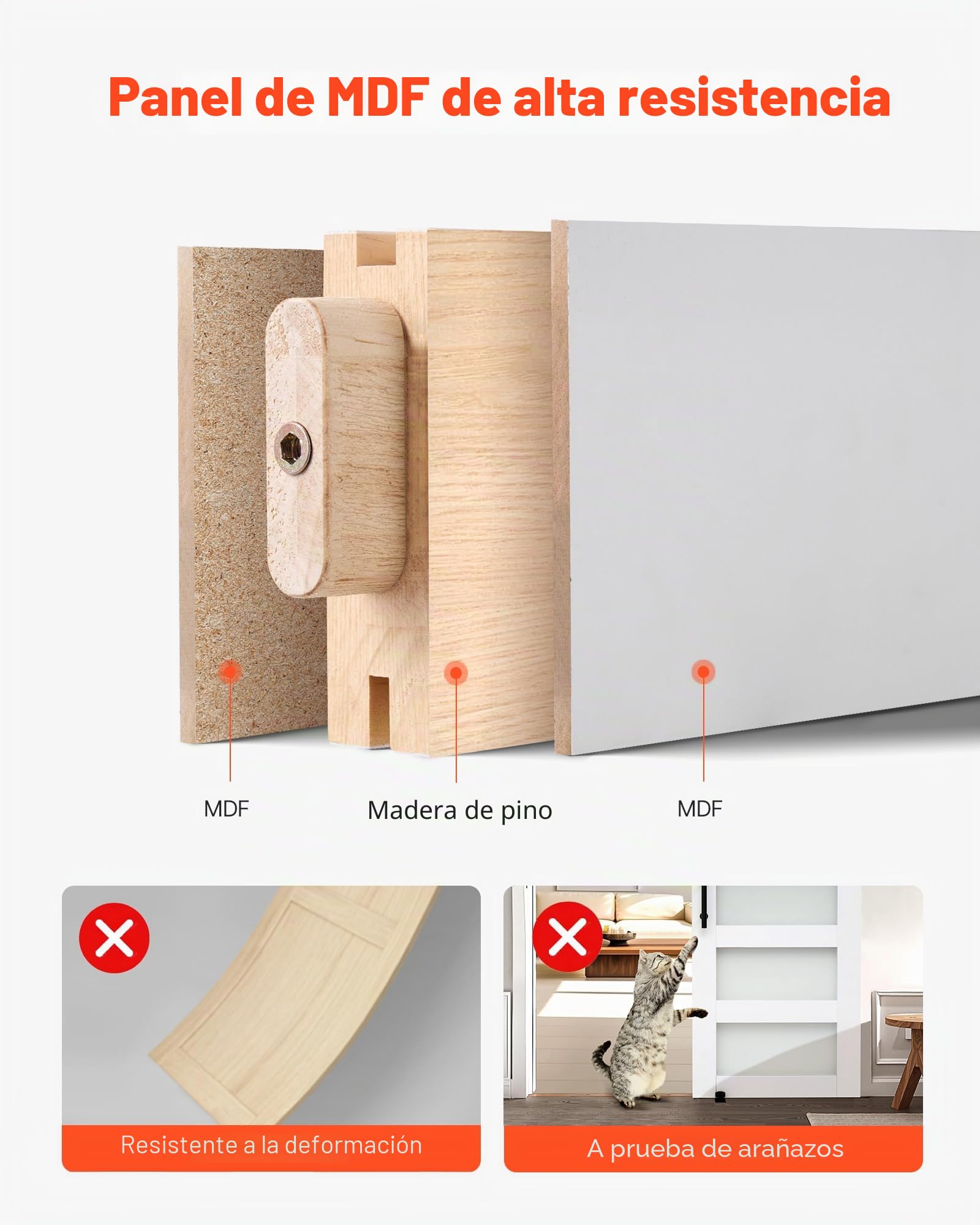 VEVOR Puerta Corrediza de Granero, Panel de la Puerta de MDF y Vidrio 813 x 2134 mm con Kit de Herrajes, Superficie de PVC Impermeable y Marco en H, Deslizamiento Suave para Sala de Estar y Baño