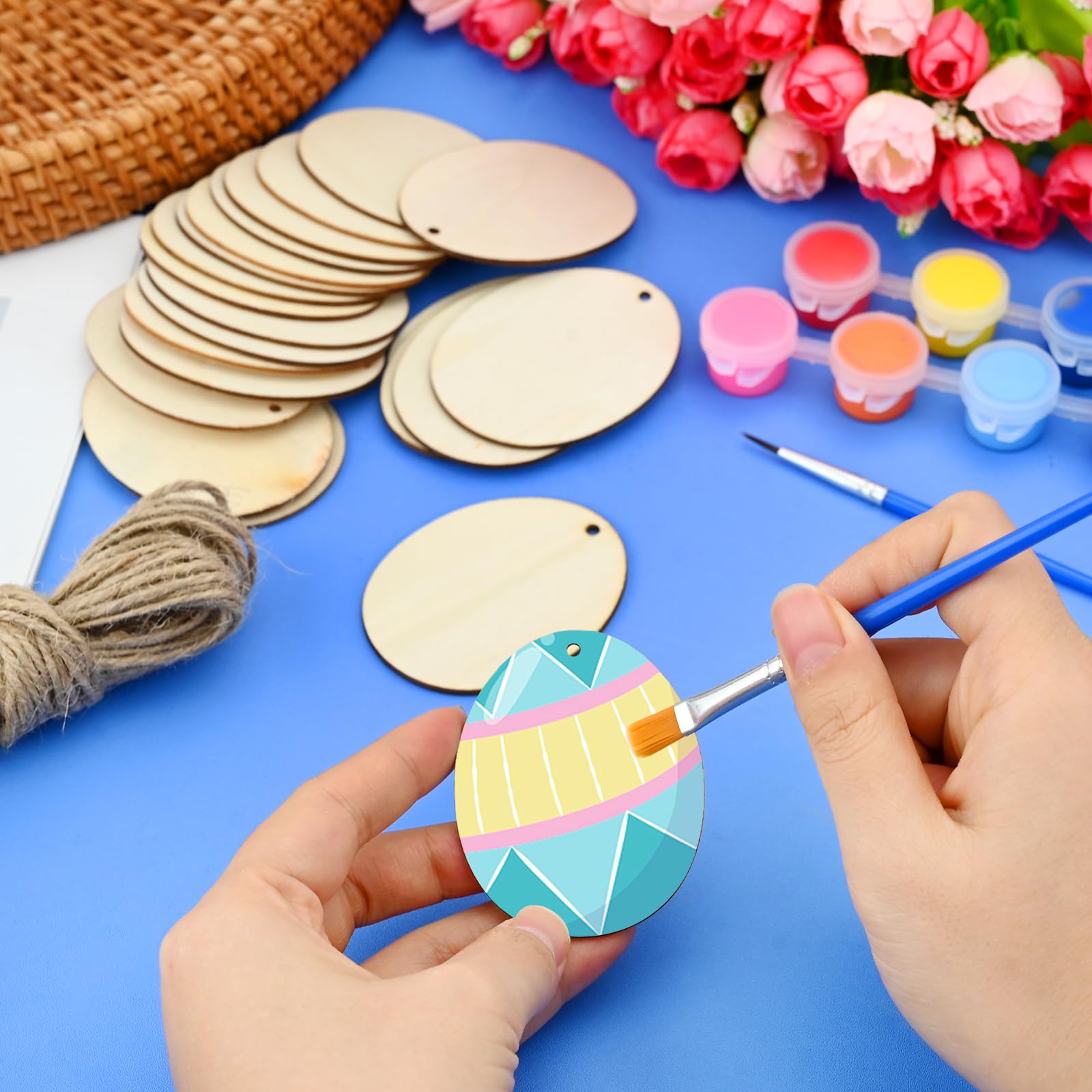50 Pendenti Pasquali In Legno Con Colorini - Decorazioni Fai Da Te Per Bambini - Foto 6