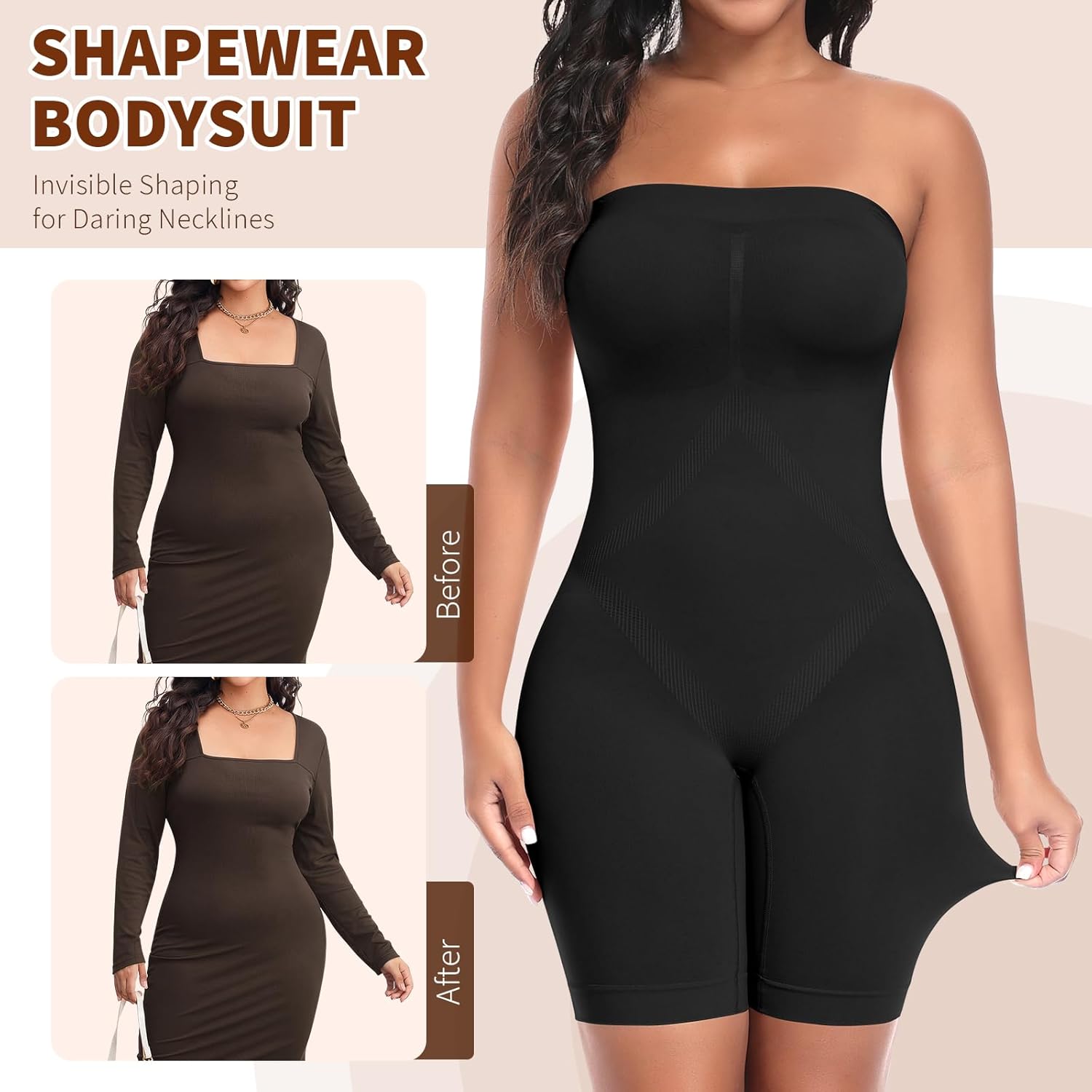 Werena Strapless Shapewear Bodysuit for Women Tummy Control Shapewear Full Body Shaper with Removable Straps - Image 5