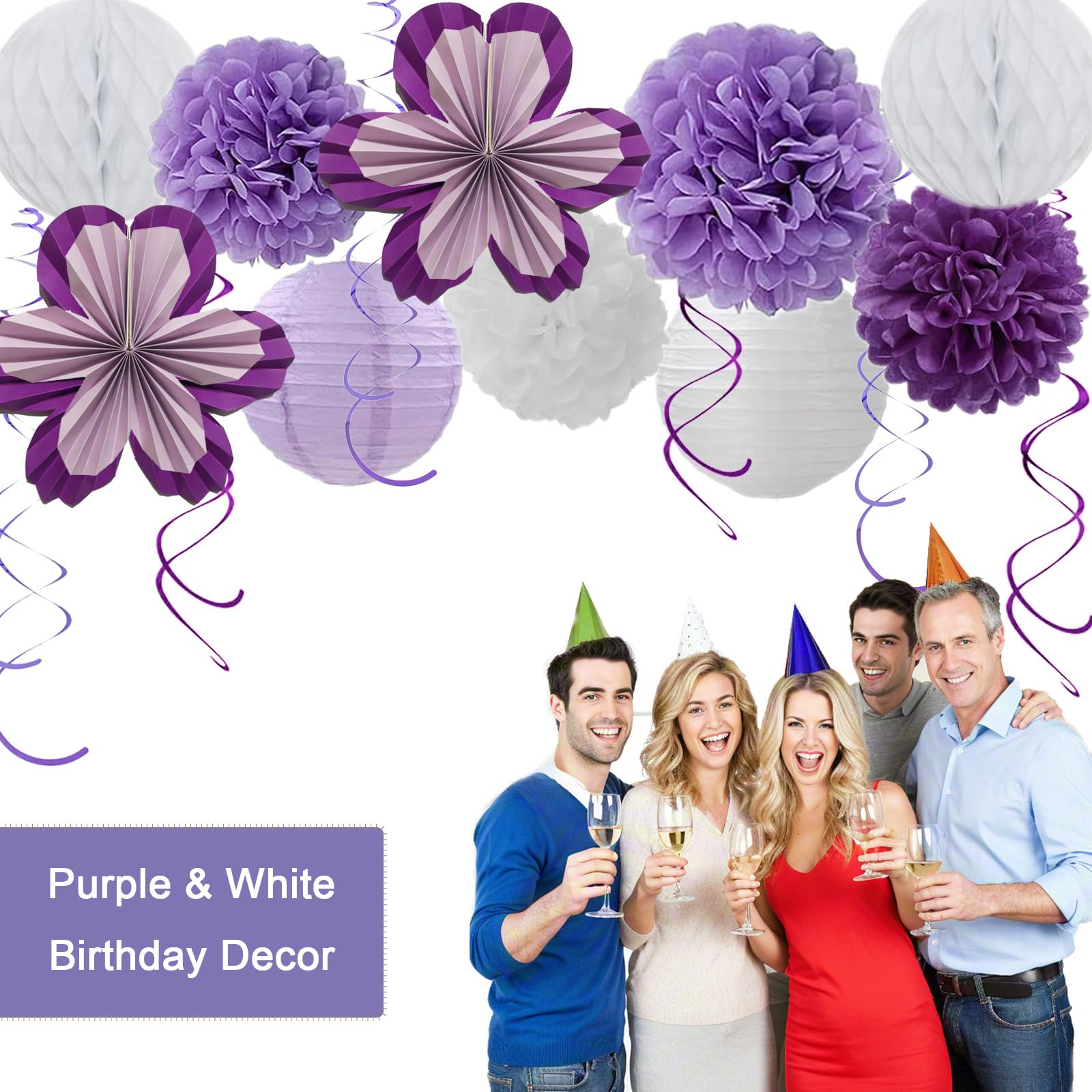 Kit de decoración de fiesta de cumpleaños, azul, rosa y dorado, guirnalda de feliz cumpleaños, pompones de papel, abanicos de flores, bola de Honeycom, linterna, remolinos colgantes, 20 piezas