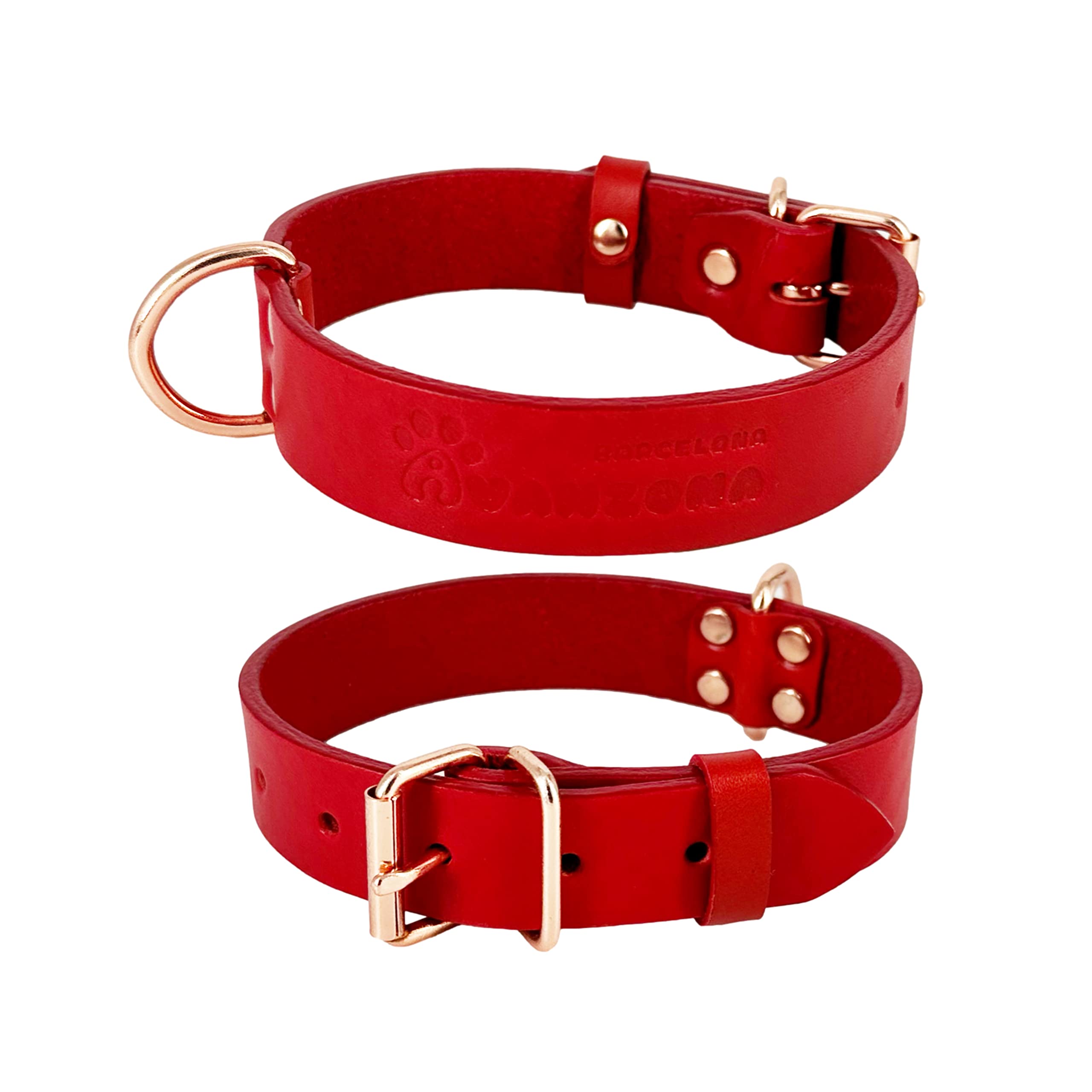 Dog Collar Leather, Quality Soft Leather, Handmade in Spain, Small Medium Large Dog. Red and Rose Gold, Red&RoseGold - Image 2