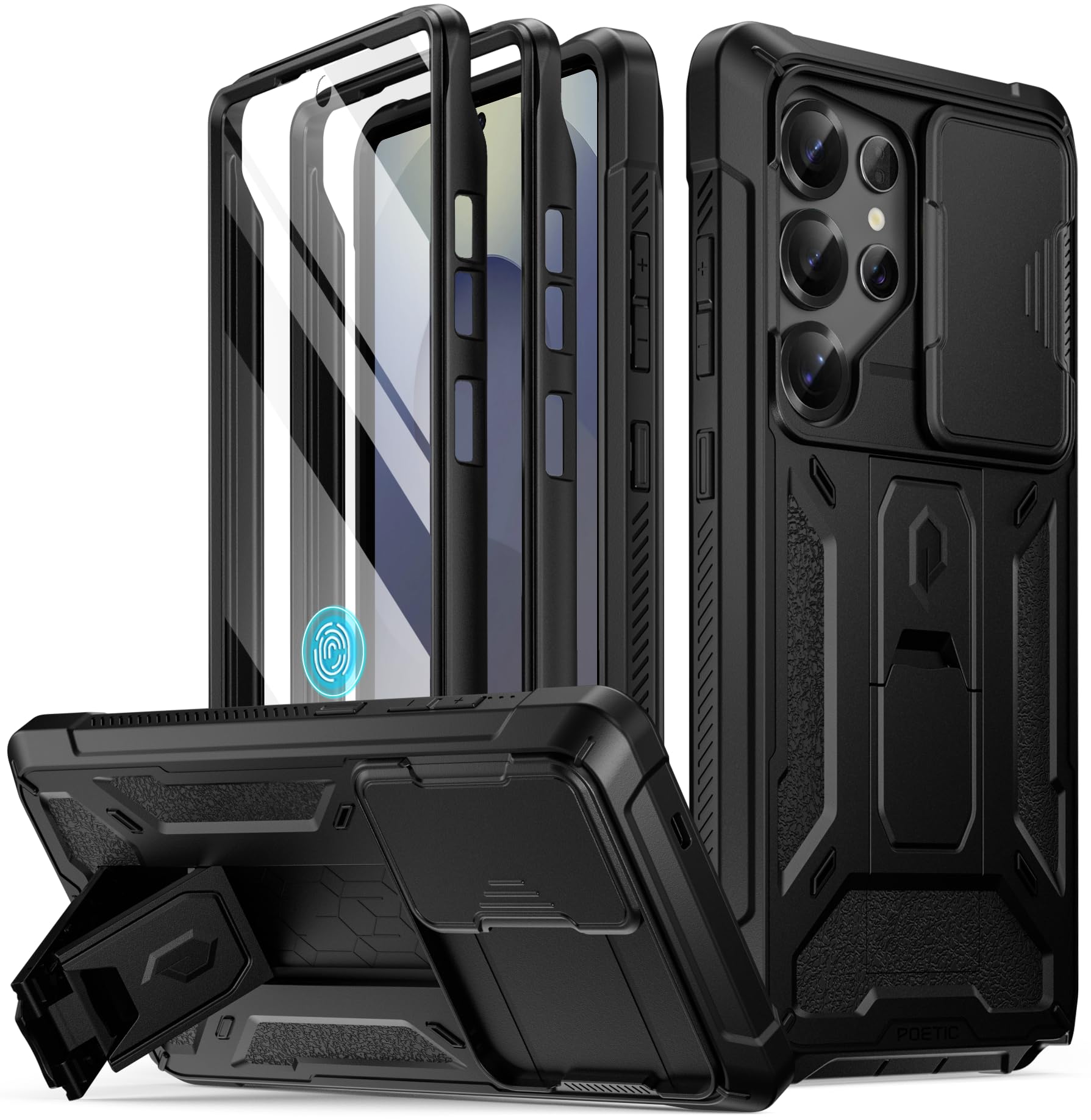 POETIC Spartan etui do Galaxy S25 Ultra, [przesuwana osłona aparatu] [ochrona wyświetlacza działa z identyfikatorem linii papilarnych] wytrzymałe, odporne na uderzenia etui na telefon komórkowy w