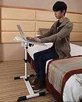 Vista 2 de Mesa de cama con ruedas, ajustable y rodante, para computadora portátil, escritorio, bandeja de hospital, mesa para sofá, silla, mesa auxiliar