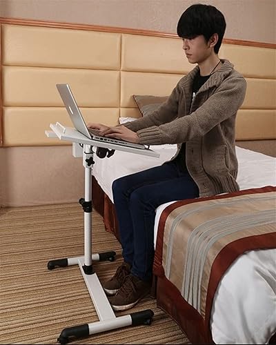 Miniatura 2 de Mesa de cama con ruedas, ajustable y rodante, para computadora portátil, escritorio, bandeja de hospital, mesa para sofá, silla, mesa auxiliar para