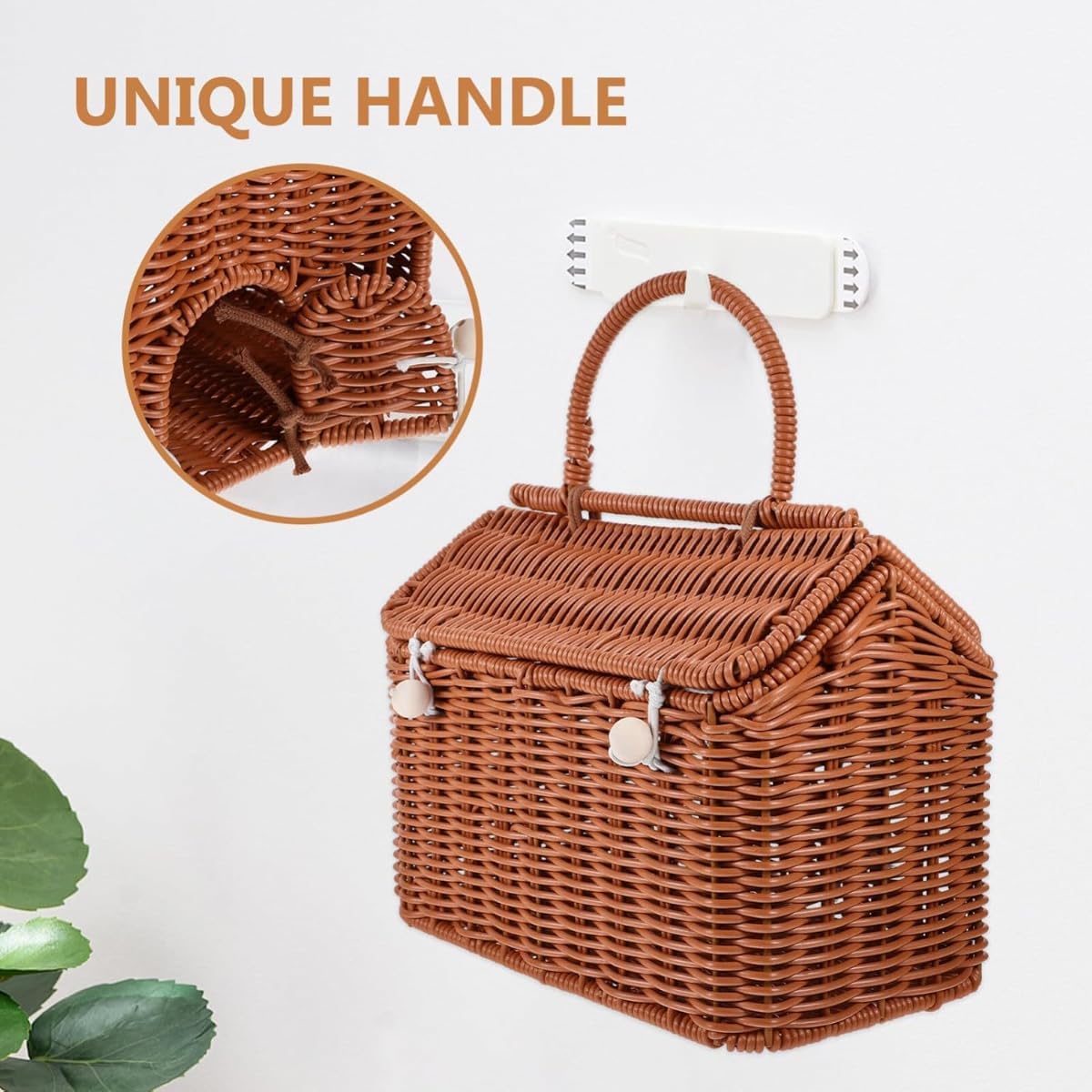 【GreeMaa】ラタン家型バスケット ハンドル付き ストローピクニック ウィッカーハンドバッグ ビーチバッグ フラワーガール用 食