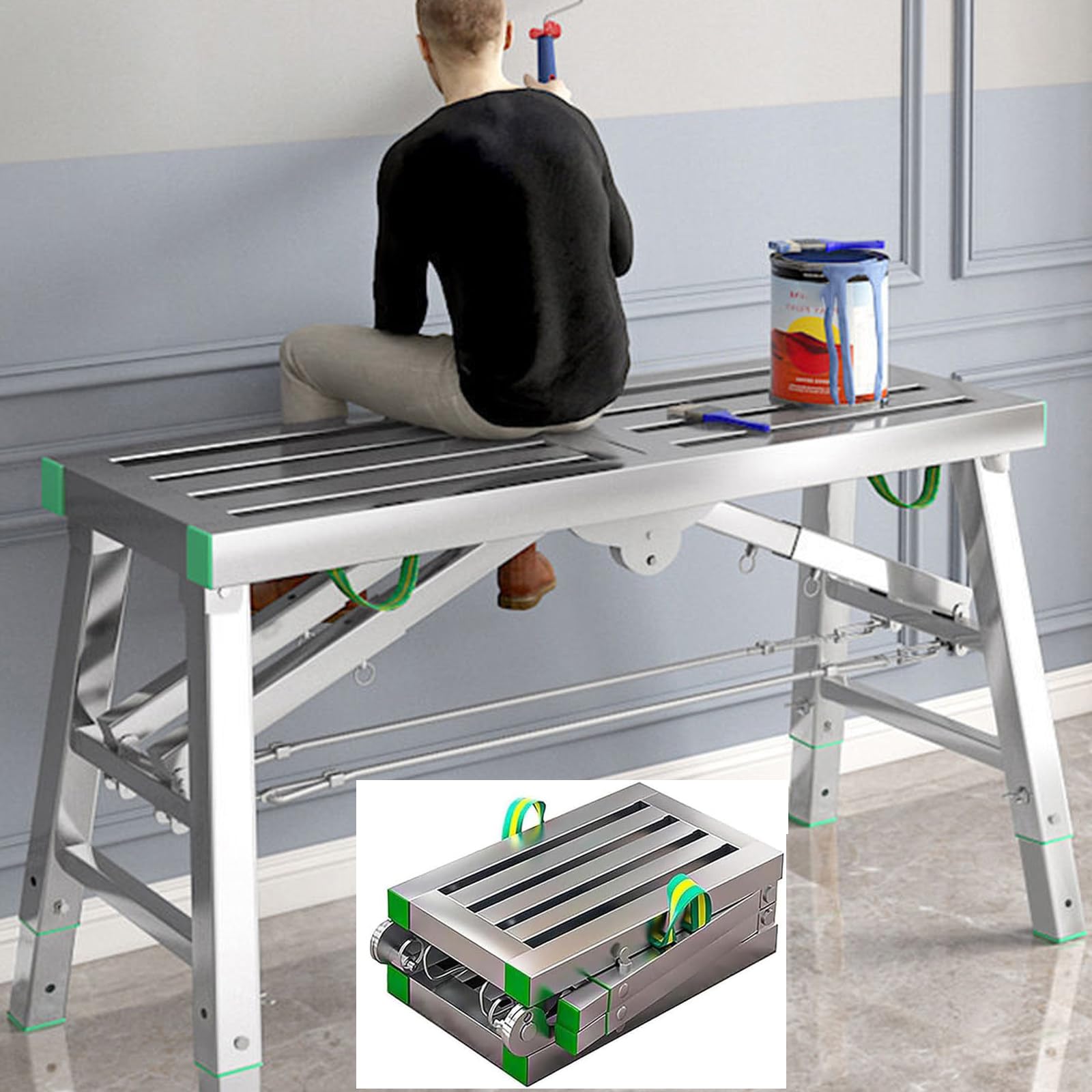 LMMIAOZ Portable Adjustable Work Platform with 400kg Duty Rating Multipurpose Folding Scaffolding Tower Ladder Bench Adjustable Height Carbon Steel Scaffold Structure