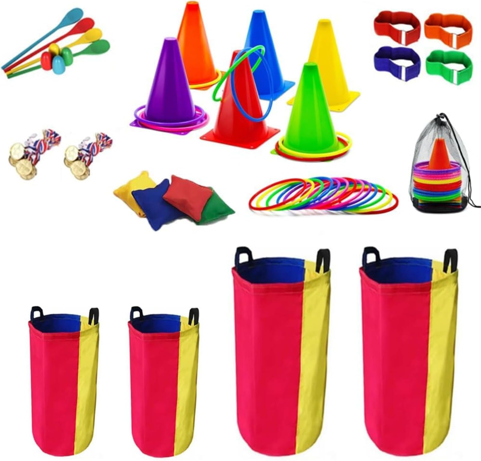 51Pcs Outdoor Games, Potato Sack Race Bags for Teenager Adults, Egg Spoon Relay Game, 3 Legged Race Bands, Carnival Games for Family Backyard Party Birthday Party Outside Lawn Games