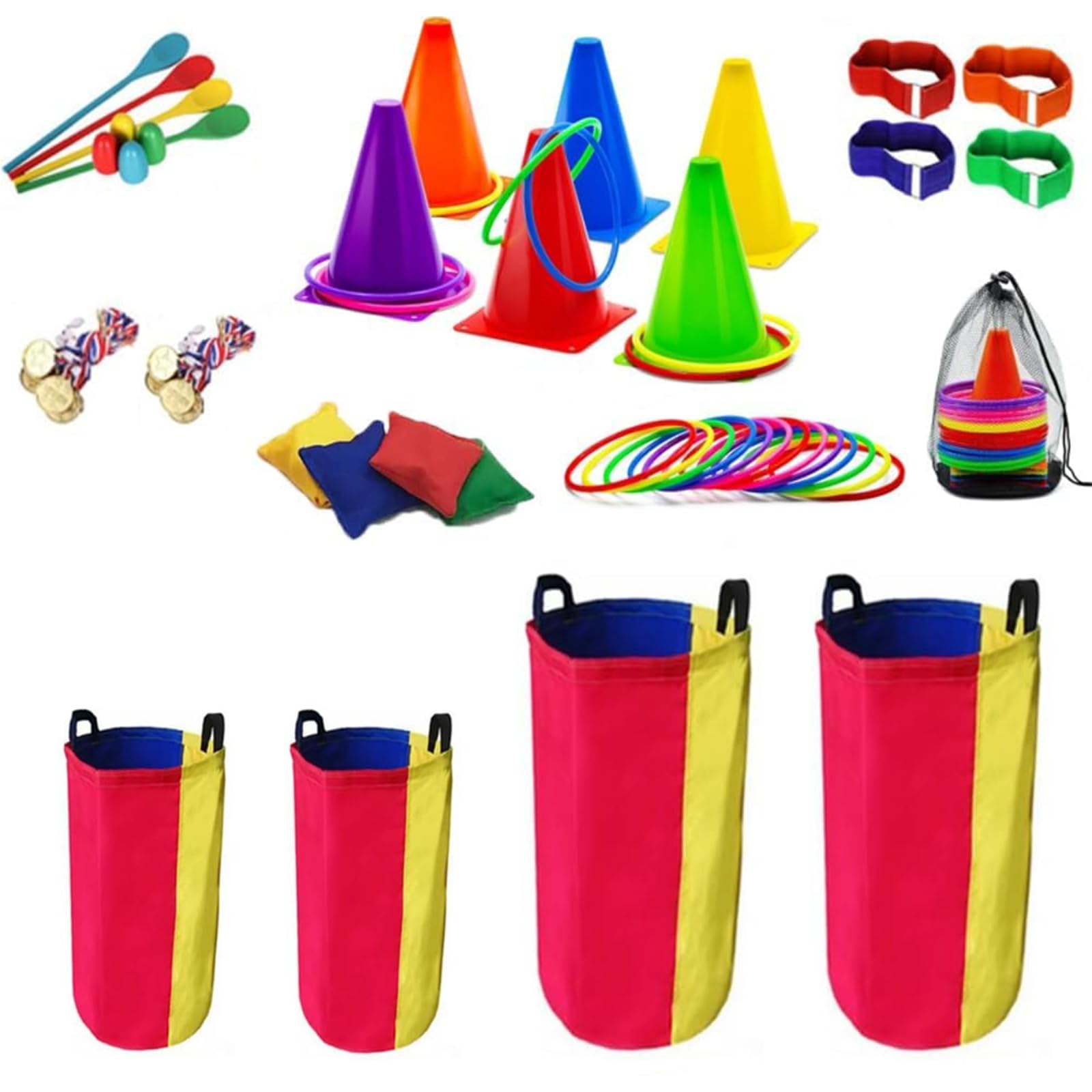 51Pcs Outdoor Games, Potato Sack Race Bags for Teenager Adults, Egg Spoon Relay Game, 3 Legged Race Bands, Carnival Games for Family Backyard Party Birthday Party Outside Lawn Games