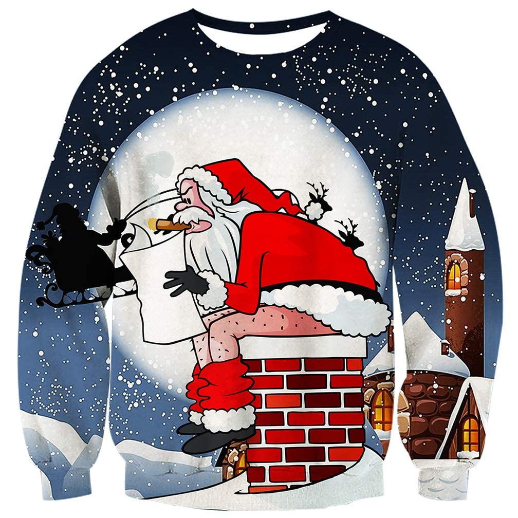 Fanient Homme Pull Moche Noël Pull Impression 3D Sweat De Noël Jumper Pull Tops À Manches Longues t-Shirt pour Femmes Hommes