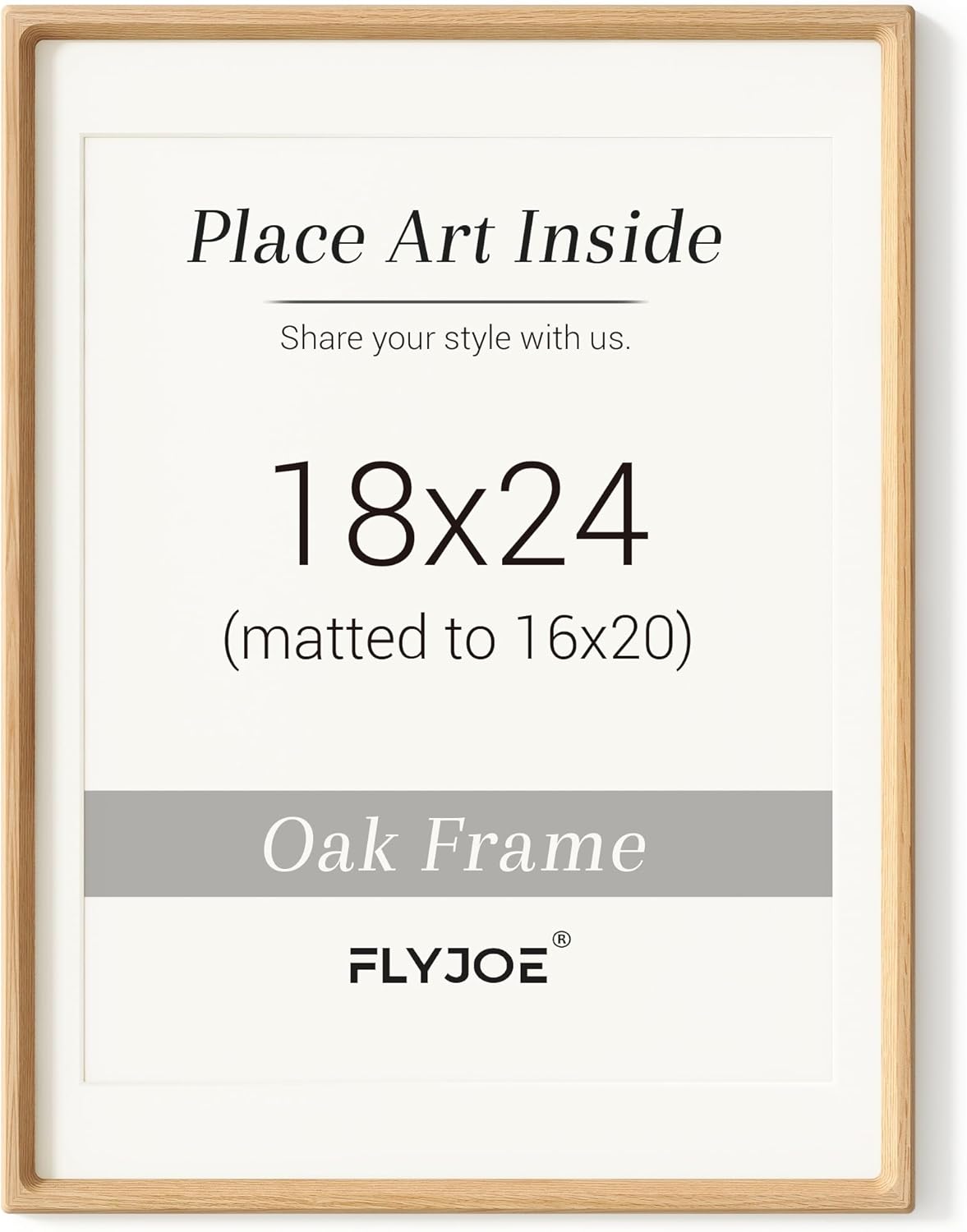 18 x 24 Poster Frame, USA-Sourced Natural Oak Wood Picture Frame with Tempered Glass, Handcrafted Rounded Corner 18x24 Wooden Frame Matted to 16x20 Photos, Horizontal or Vertical Wall Mounting 18x24, 1P USA-Sourced White Oak Wood