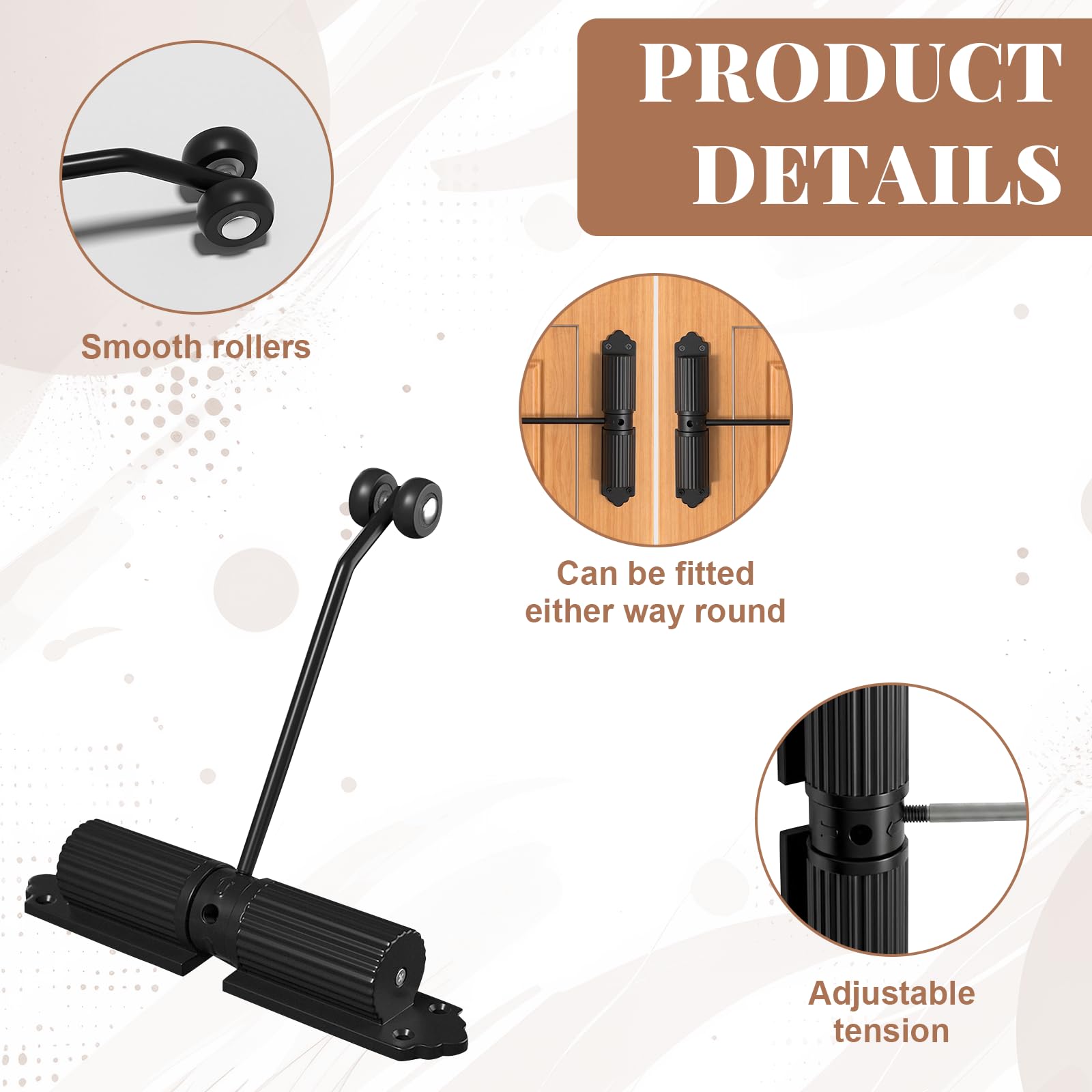 Cierrapuertas Automático Hidráulico, Cierra Puertas Regulable con Doble Muelle para Puerta 20-60kg, Cierrapuertas Silencioso para Puerta Interior Exterior, Negro