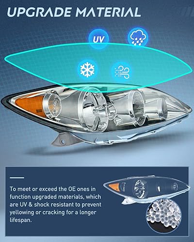 Miniatura 5 de Nilight Conjunto de faros delanteros compatible con Toyota Camry LE XLE SE 2005 2006, carcasa cromada, reflector ámbar, lente transparente mejorada,