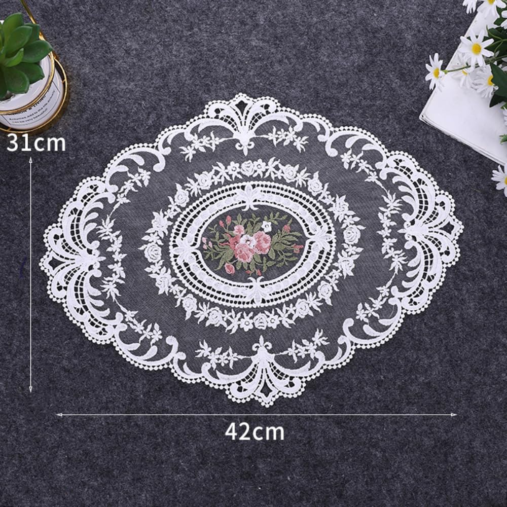 Lot De 2 Chemins De Table En Dentelle Fleurie - 31x42 Cm - Napperon Déco Pour Mariage, Anniversaire Ou Dîner