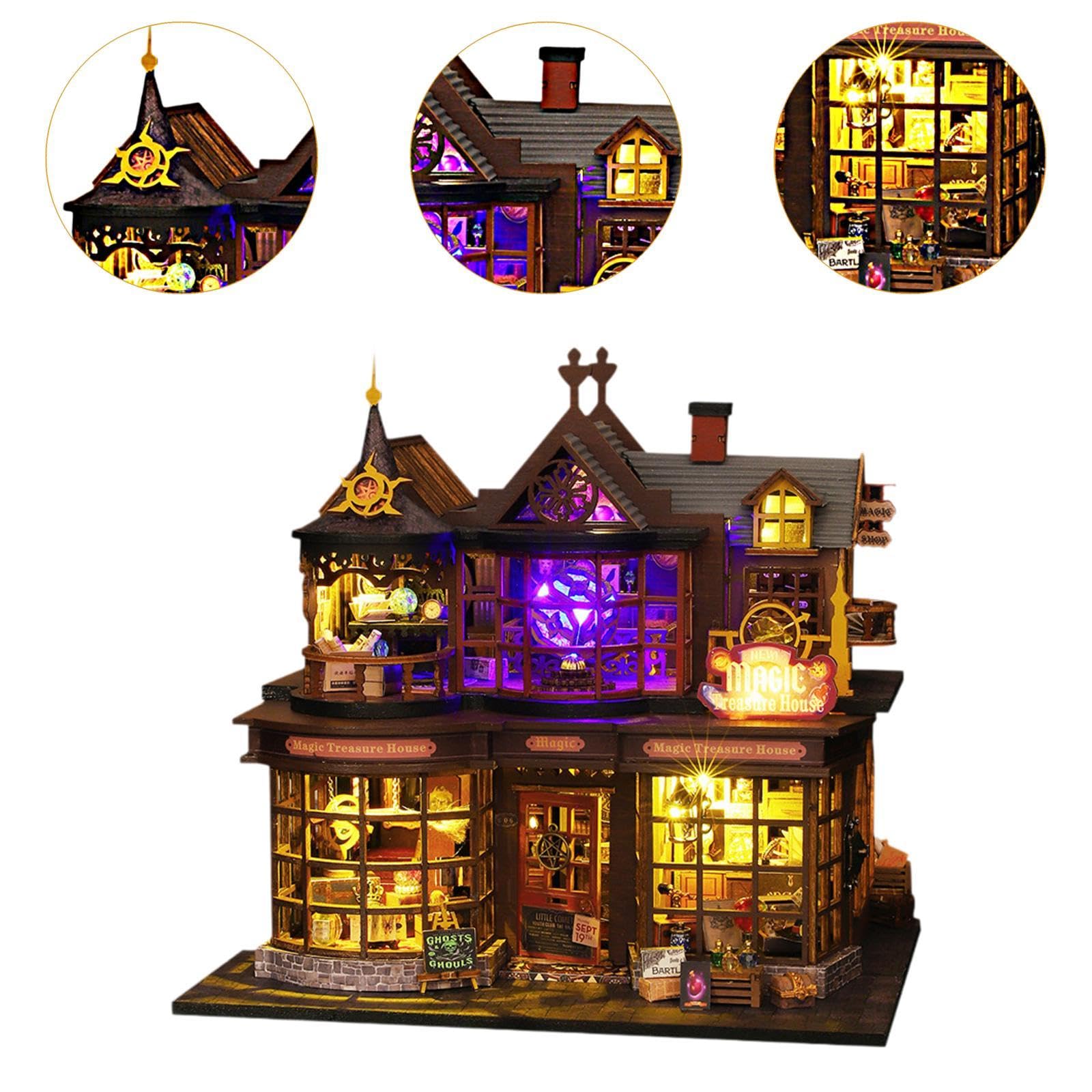 Kits de Bricolaje para Casas de Muñecas, Accesorios de Madera para Casas de Muñecas con Luces, Juguete Educativo