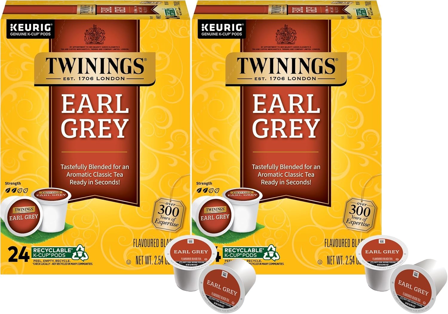 Twinings Earl Grey Black Tea K-Cup Pods for Keurig, 24 Count (Pack of 2), 48 Total, Flavoured with Citrus and Bergamot, Caffeinated, Enjoy Hot or Iced