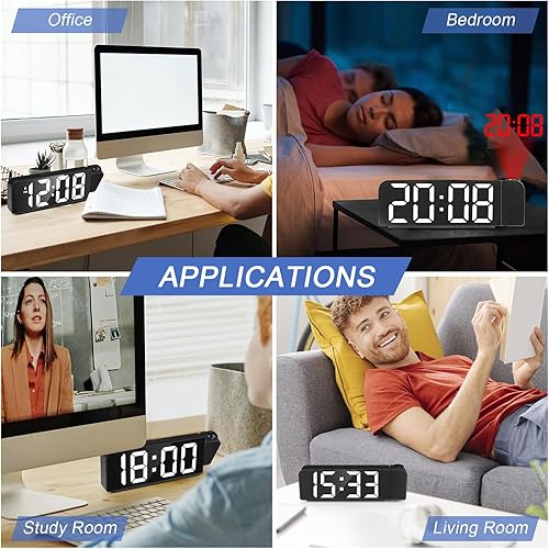 Miniatura 7 de GuDoQi Reloj despertador de proyección, reloj LED para dormitorio, reloj de proyección digital en pared del techo con gran número, temperatura,