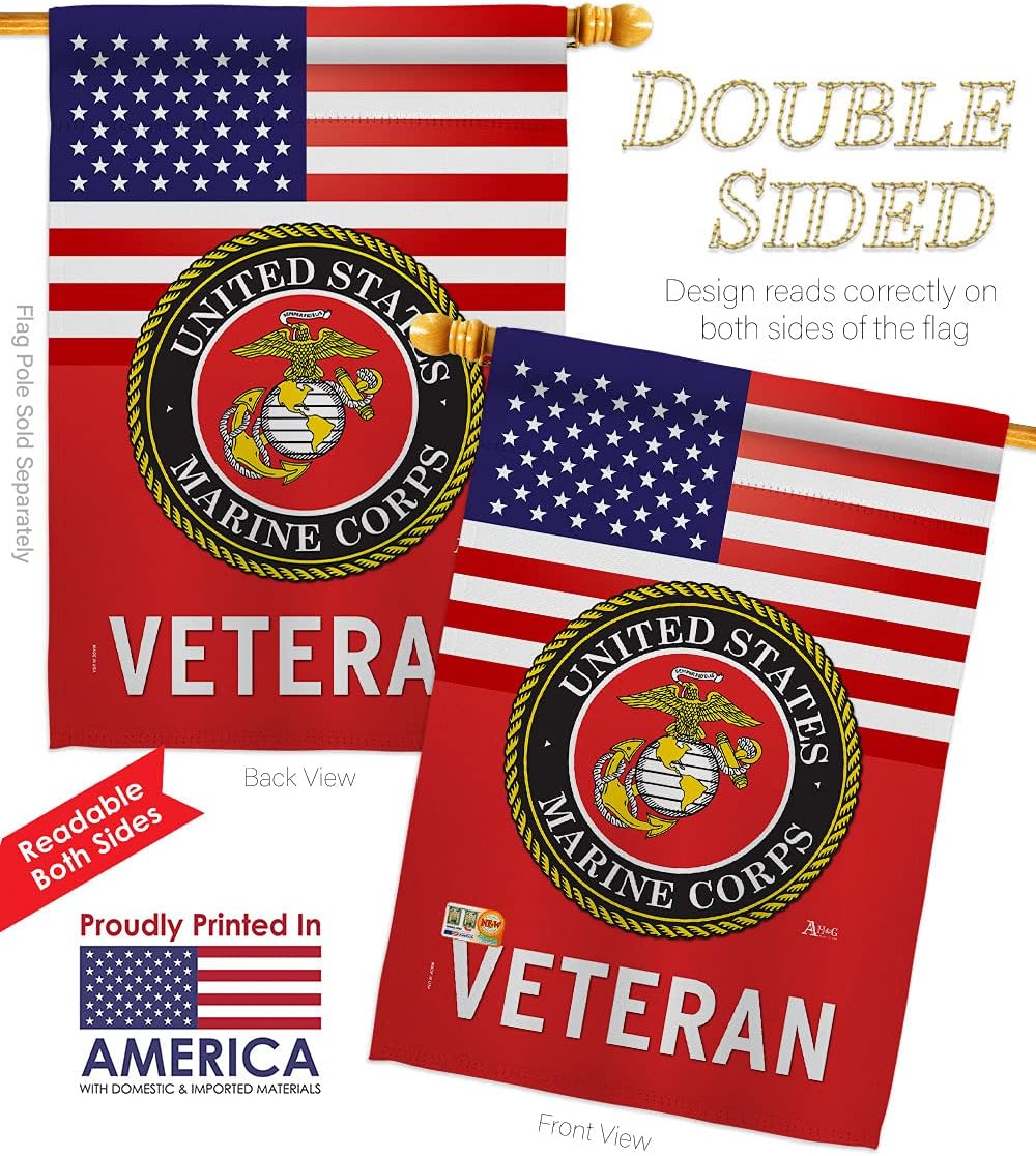 Marine Corps US Veteran House Flag Armed Forces USMC Semper Fi United State American Military Retire Official Small Decorative Gift Yard Banner Double-Sided Made In USA 28 X 40