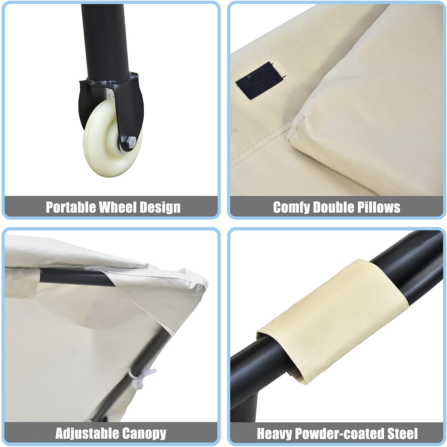 Chaise Lounge Outdoor Hammock with Stand for Outside with Adjustable Canopy & Pillows, 2 Person Chaise Lounge Lawn Chair with Shade for Backyard, Garden, Poolside