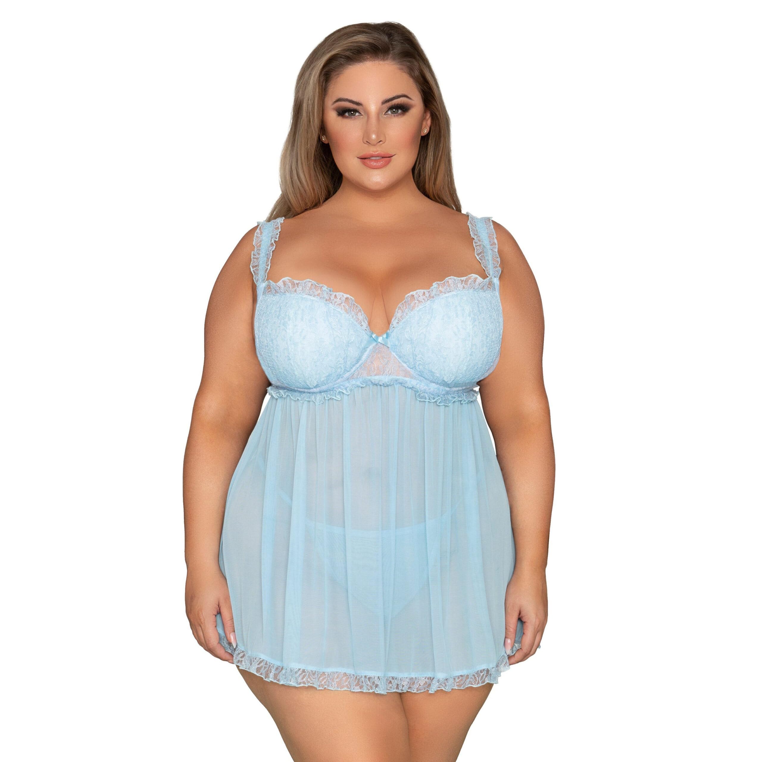 xenza Women's Deep Neck Babydoll Lingerie Set Nightie Nightwear for Women Net Lace Half Coverage Wedding Nighty for Wife Girlfriend Bridal Honeymoon, Valentine (BD-19033)-picture-6