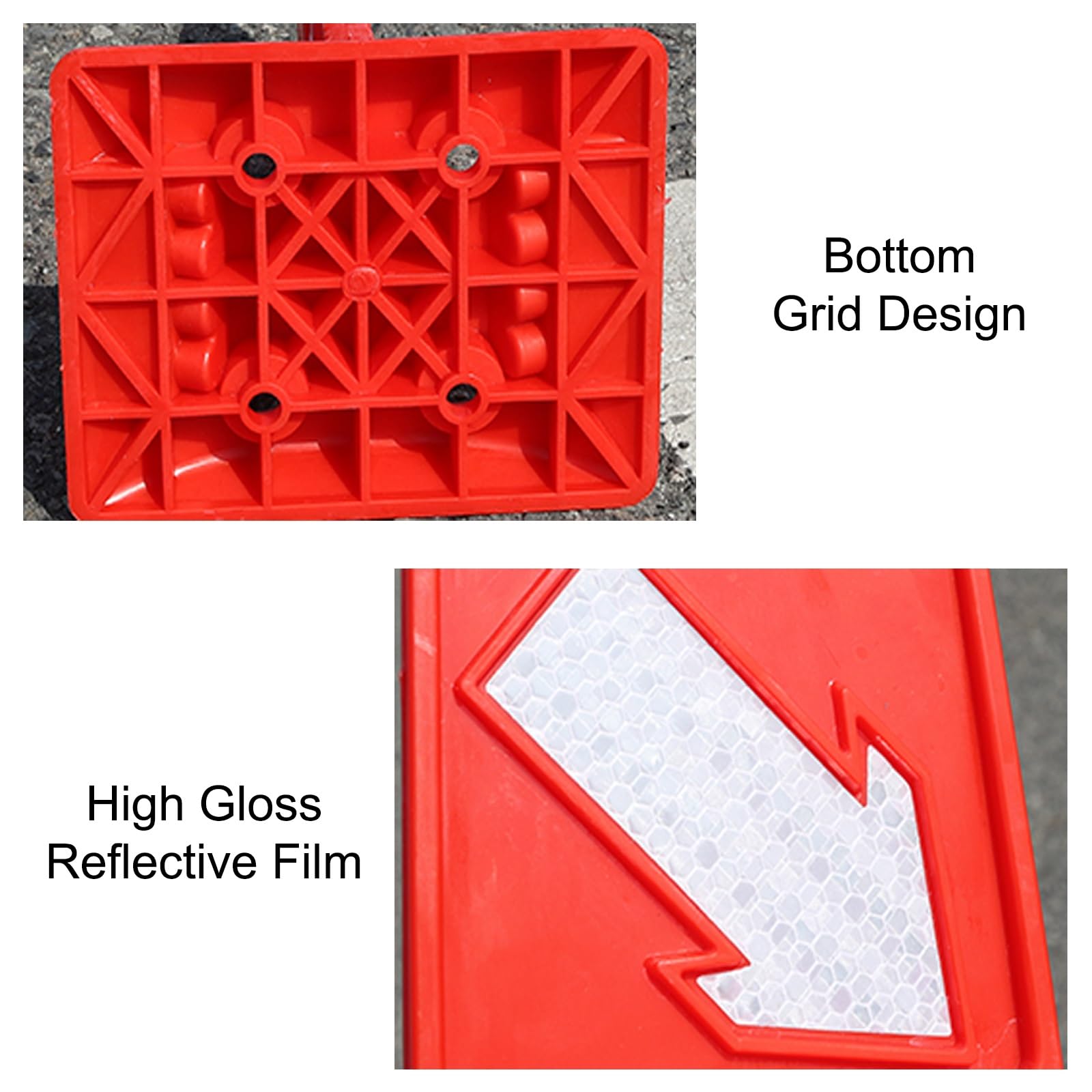 Postes Separadores de 29 Cm con Base, Conos Señalizacion con Bandas y Esferas Reflectantes, para Uso en Carreteras, Estacionamientos y Obras de Construcción(Red)