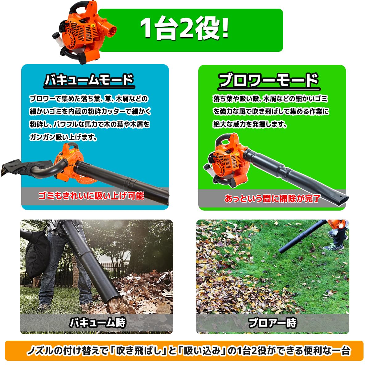 Amazon.co.jp: エンジンブロワー バキューム 1台2役 25.4cc 