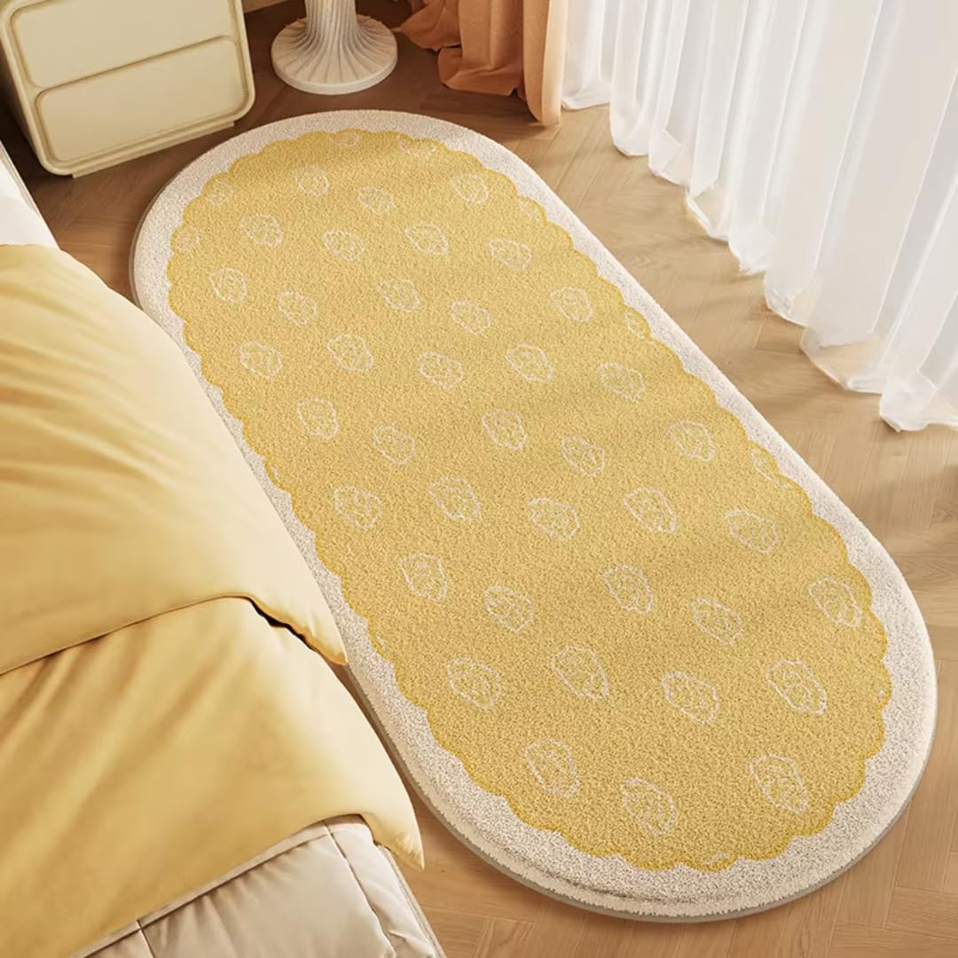 Dekoracja salonu w stylu kremowym, owalny dywan w nowoczesnym minimalistycznym stylu, gruby dywanik nocny, miękka mata podłogowa (80 x 120 cm)