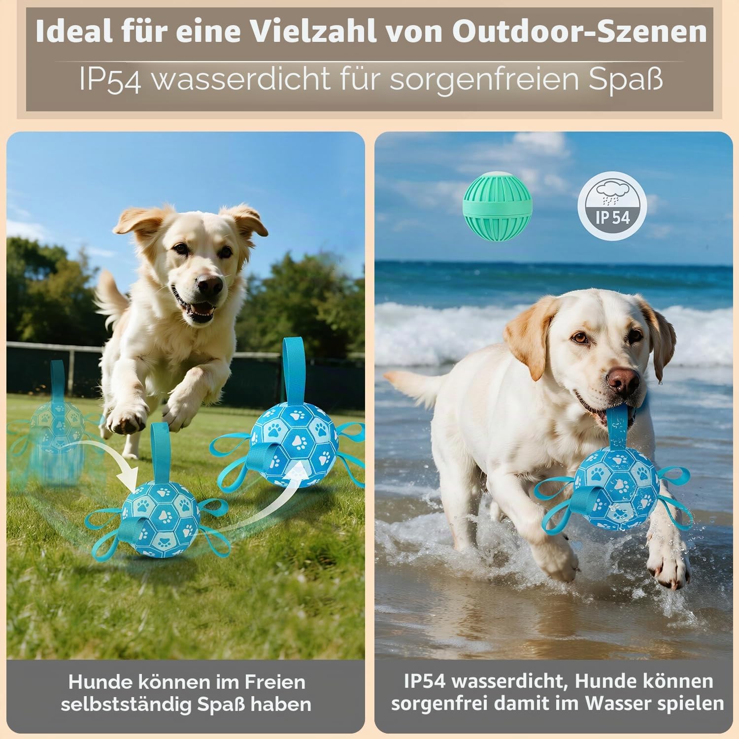Interaktive Hundespielzeuge, Hundefußball zur Beschäftigung, haltbare automatisch bewegende und springende Hundebälle mit Gurten für kleine/mittlere/große Hunde, USB-aufladbar(Blau)