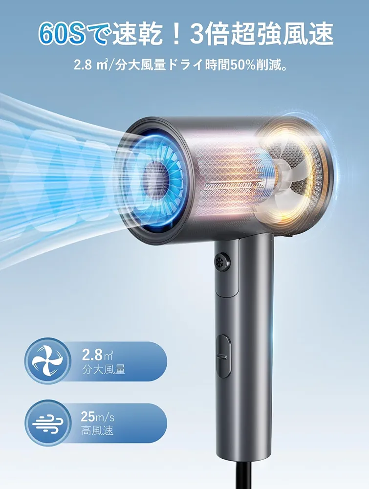 Amazon.co.jp: 【2025革新強化版】ドライヤー 大風量 ヘア