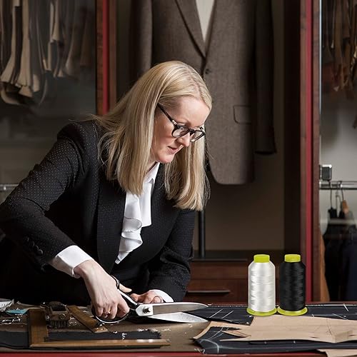 Miniatura 7 de 2 rollos de hilo de poliéster, hilo resistente, 1500 yardascarrete 210D3 hilos de nailon para coser, hilo de coser para tapicería, mercado al aire