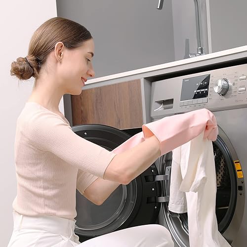Miniatura 4 de COOLJOB Guantes de goma pequeños para el hogar con forro de algodón y agarre antideslizante, guantes impermeables de larga duración para limpieza de
