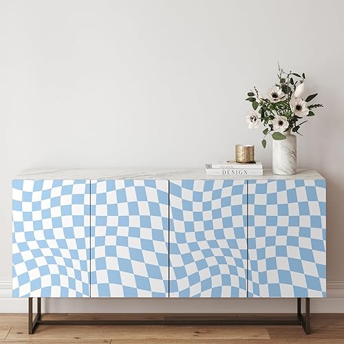 Miniatura 4 de Papel tapiz a cuadros de 15.75 x 118 pulgadas, estético, extraíble, papel tapiz decorativo de tablero de ajedrez para gabinetes (azul claro)