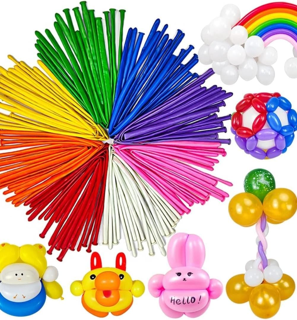 Rubber Twisted Rainbow Balloon Kit Pack OF 100 PCS With Air Pump For Kids To Play/Celebrate Birthday/Occassion/Decoration Balloon