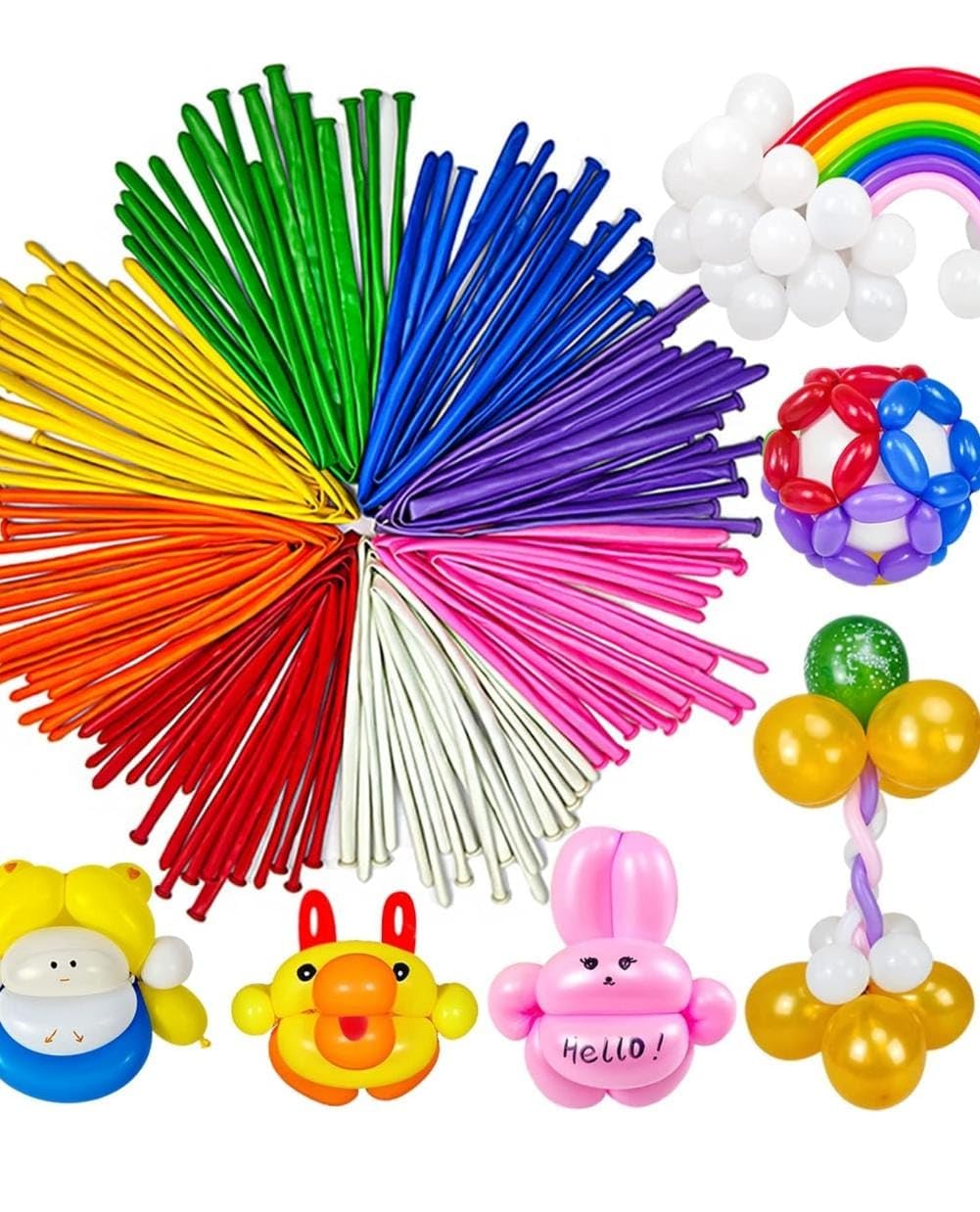 FLUBBLE BUBBLE Rubber Twisted Rainbow Balloon Kit Pack OF 100 PCS With Air Pump For Kids To Play/Celebrate Birthday/Occassion/Decoration Balloon