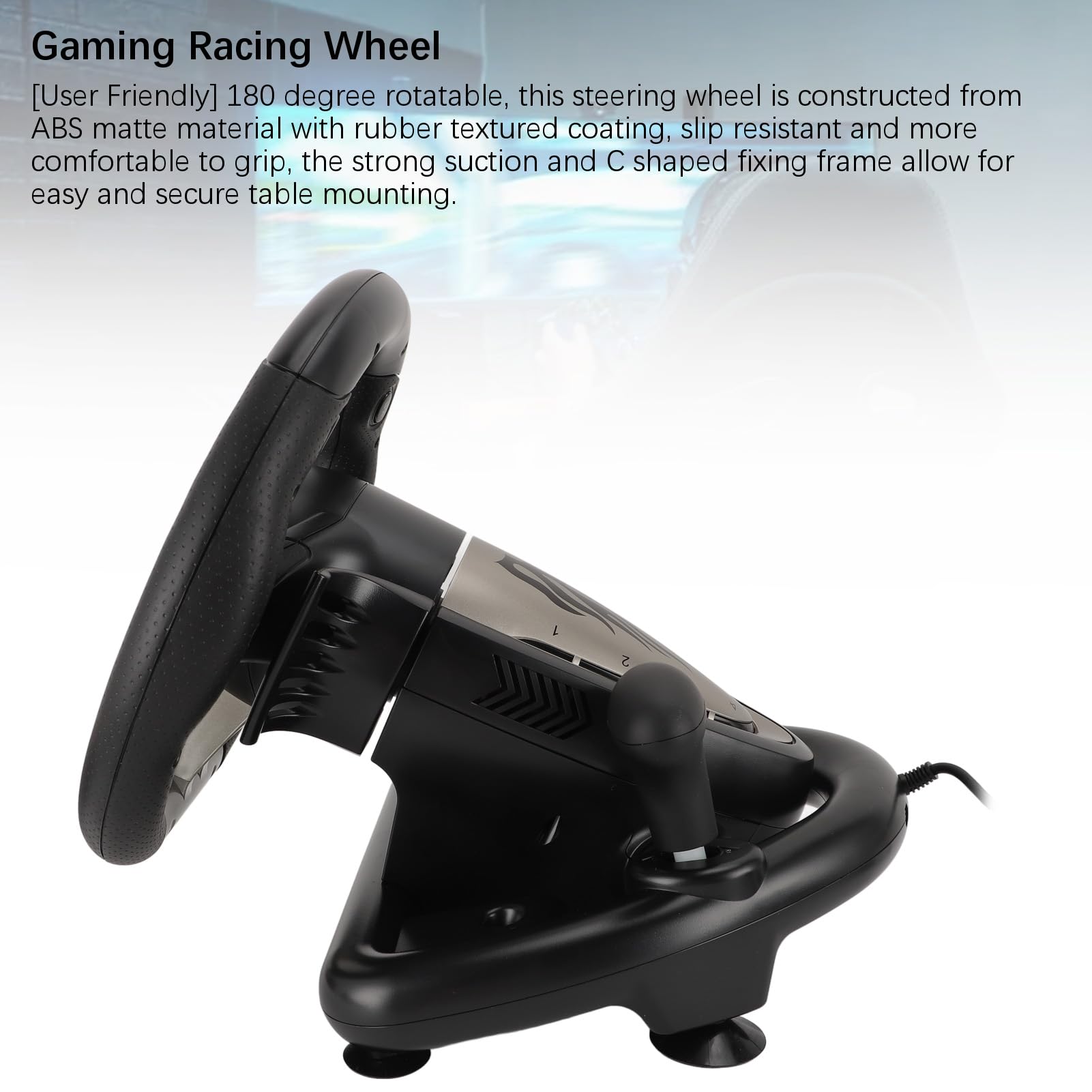 Jectse Volante de Carreras para PC, Volante de Carreras para Juegos de PC con Rotación de 180° con Pedales Antideslizantes, Volante de Carreras de Simulación de Automóvil USB con
