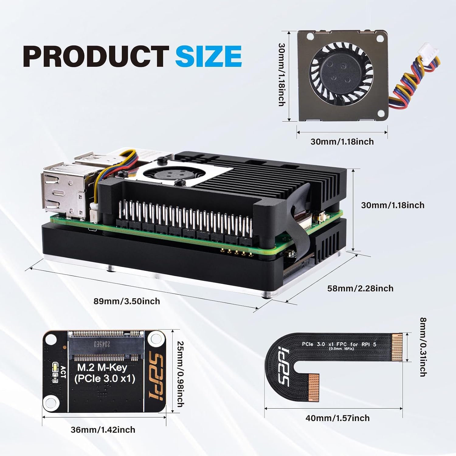 GeeekPi Armor Case with CN01 M.2 M-Key PCIe 3.0 Adapter for Raspberry Pi 5, Support M.2 NVMe SSD 2230/2242/2260/2280